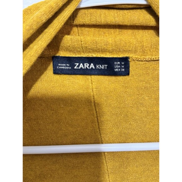 ZARA Knit Open Front Cardigan Sweater Mustard Yellow Women’s Size M Long Sleeve - Picture 2 of 5